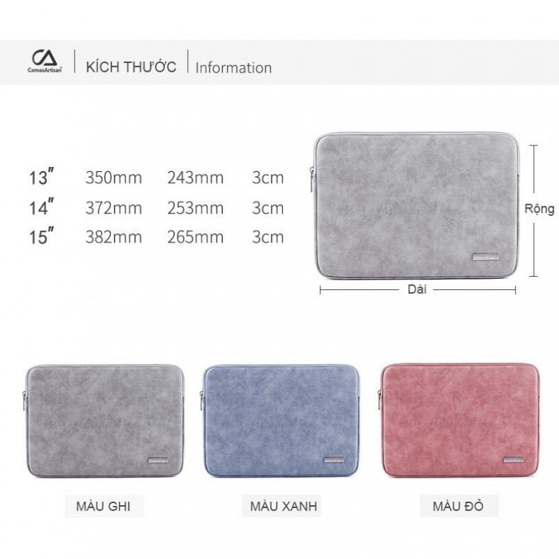 Túi Chống Sốc Da Macbook Canvas Artisan