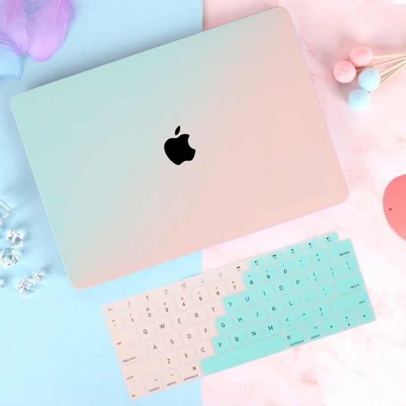 Combo Case Ốp Macbook & Phủ Phím Ombre Hồng Xanh Ngọc