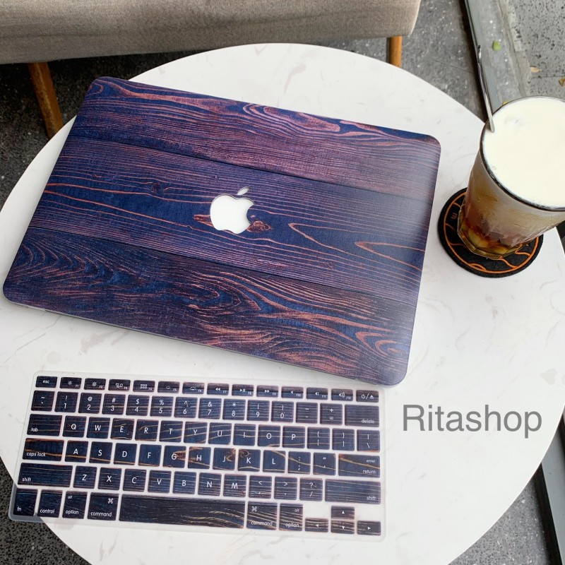 Combo Case Ốp Macbook Gỗ Xanh Đen & Phủ Phím